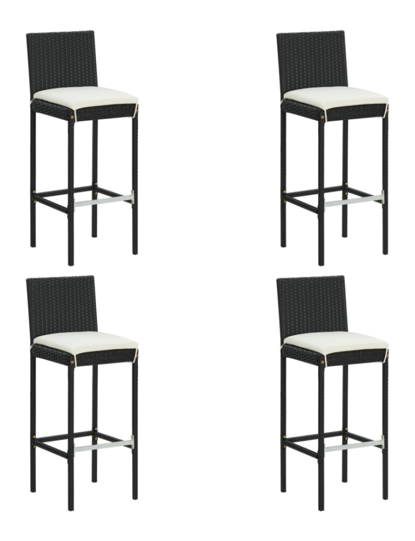 imagem de vidaXL Bancos de bar com almofadões para jardim 4 pcs vime PE preto1