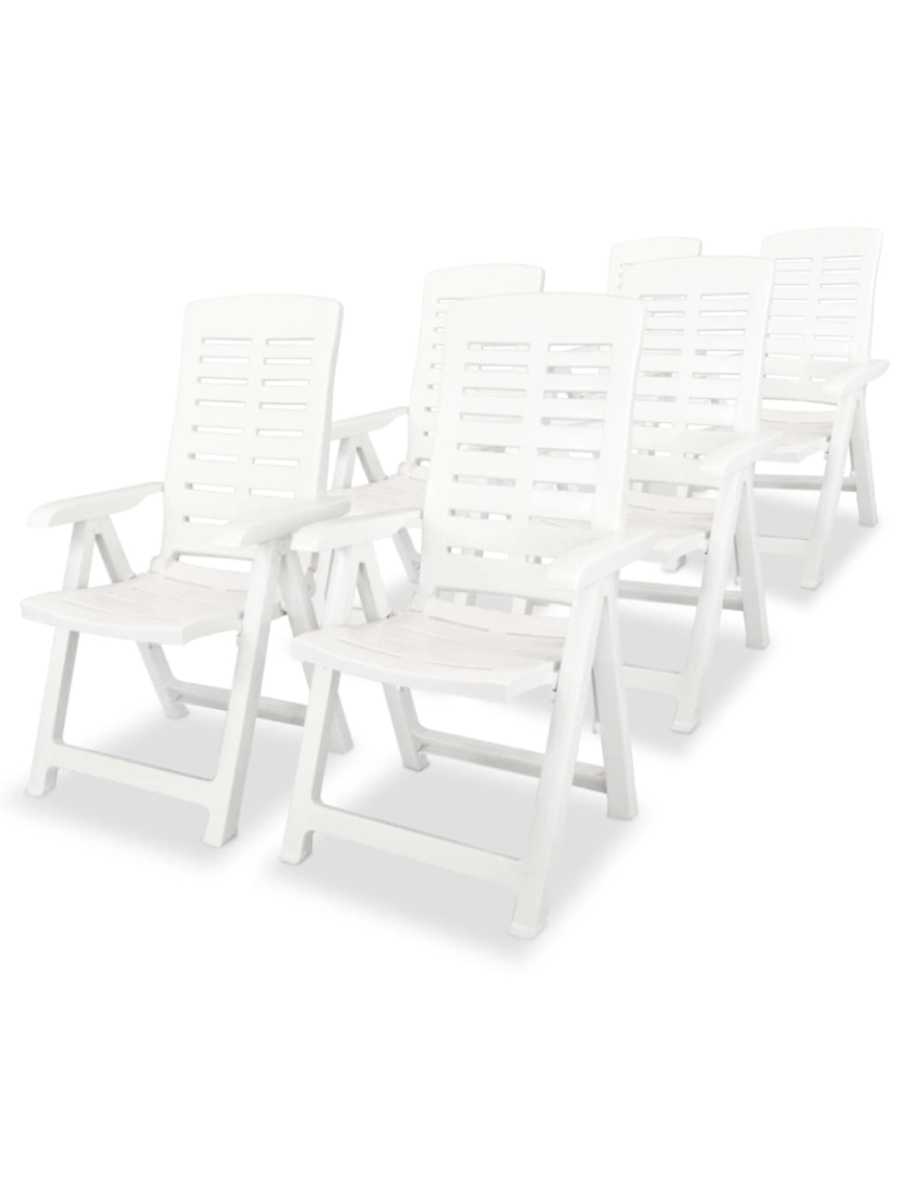 imagem de vidaXL Cadeiras de jardim reclináveis 6 pcs plástico branco1