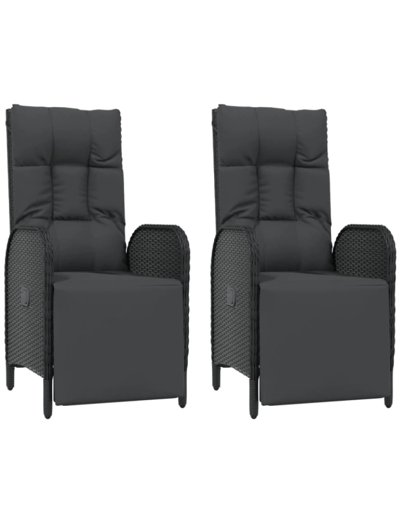 Vidaxl - vidaXL Poltronas reclináveis exterior c/ almofadões 2pcs vime PE preto