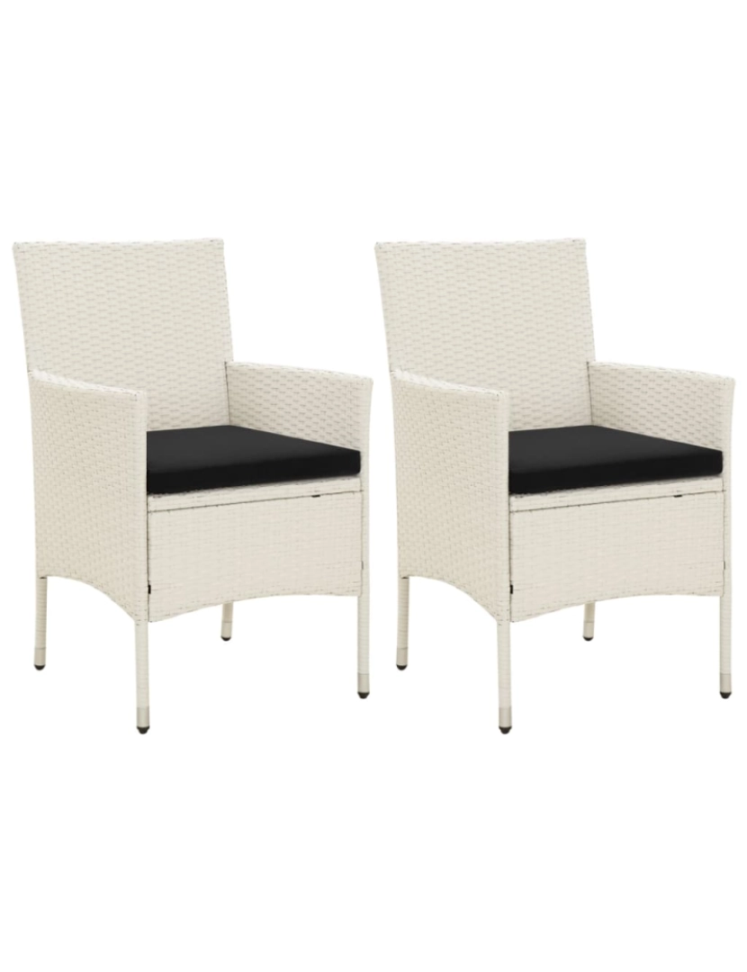 imagem de vidaXL Cadeiras de jardim com almofadões 2 pcs vime PE branco2