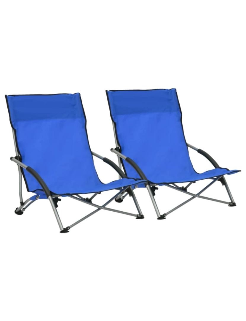 imagem de vidaXL Cadeiras de praia dobráveis 2 pcs tecido azul1