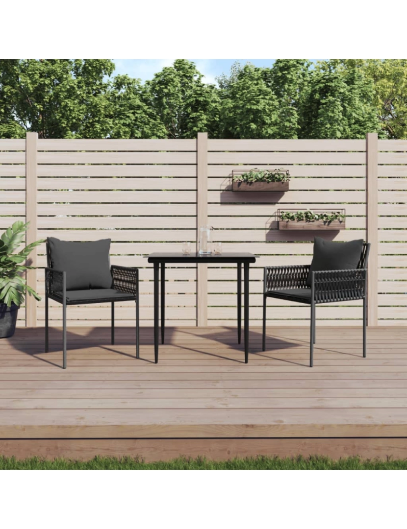 imagem de vidaXL Cadeiras jardim c/ almofadões 2 pcs 54x61x83 cm vime PE preto2