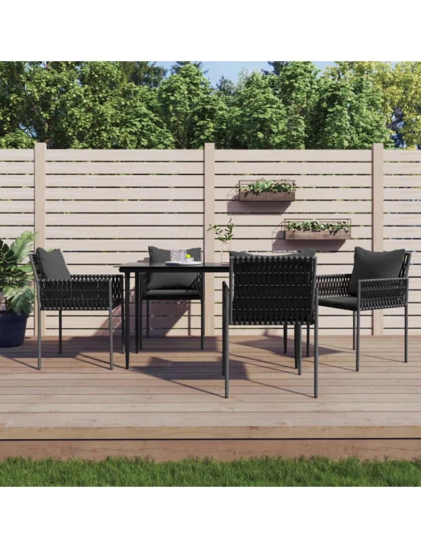 imagem de vidaXL Cadeiras jardim c/ almofadões 4 pcs 54x61x83 cm vime PE preto2