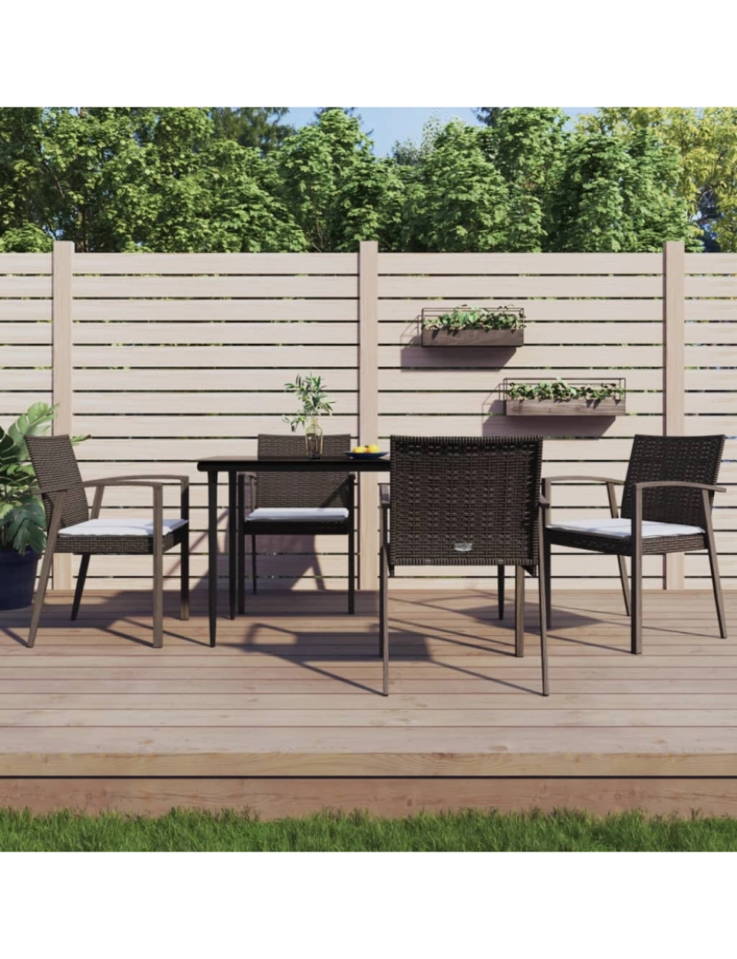 imagem de vidaXL Cadeiras jardim + almofadões 4pcs 56,5x57x83cm vime PE castanho2