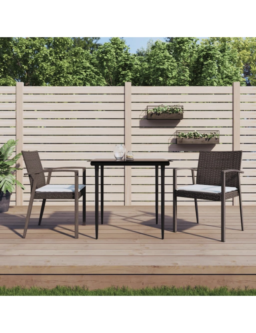 imagem de vidaXL Cadeiras jardim + almofadões 2pcs 56,5x57x83cm vime PE castanho2