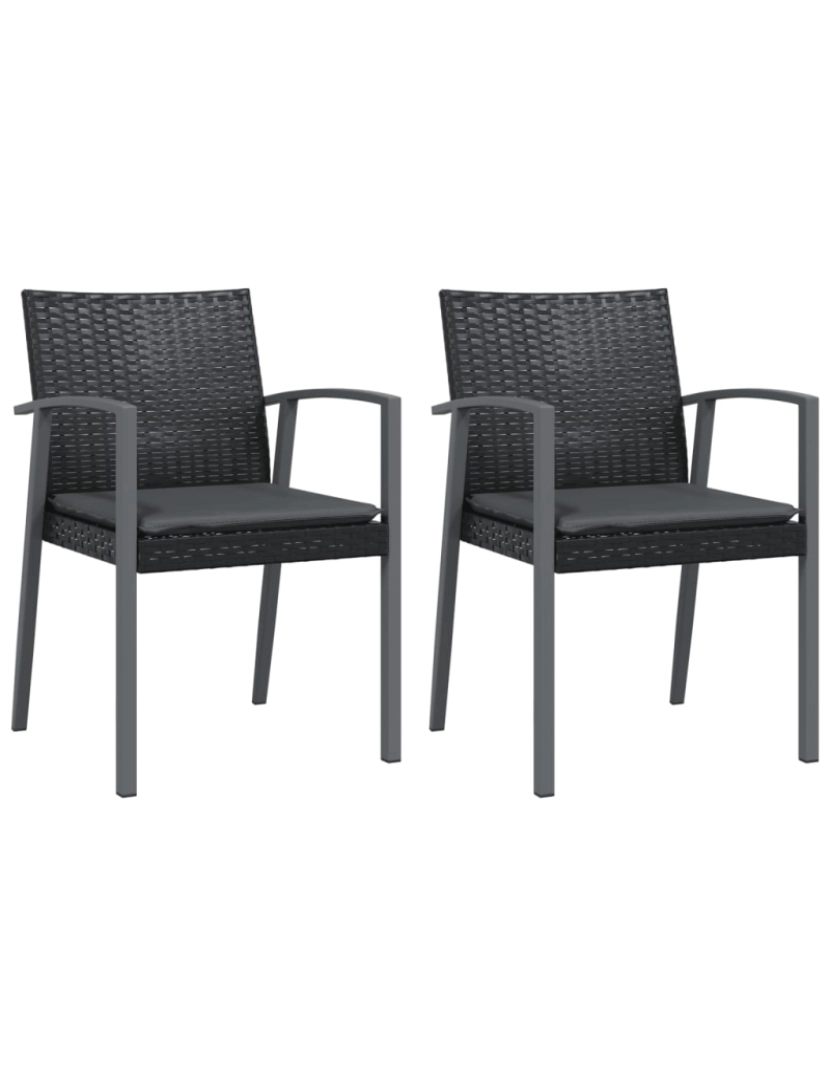 imagem de vidaXL Cadeiras jardim c/ almofadões 2 pcs 56,5x57x83 cm vime PE preto1