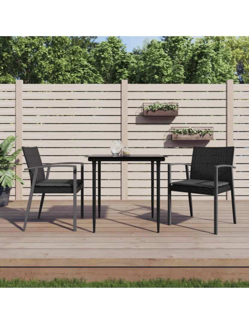 imagem de vidaXL Cadeiras jardim c/ almofadões 2 pcs 56,5x57x83 cm vime PE preto2