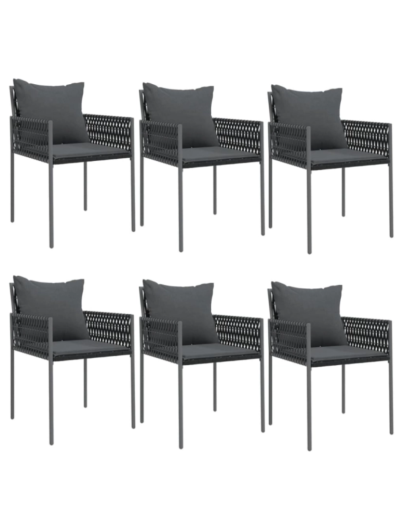 imagem de vidaXL Cadeiras jardim c/ almofadões 6 pcs 54x61x83 cm vime PE preto1