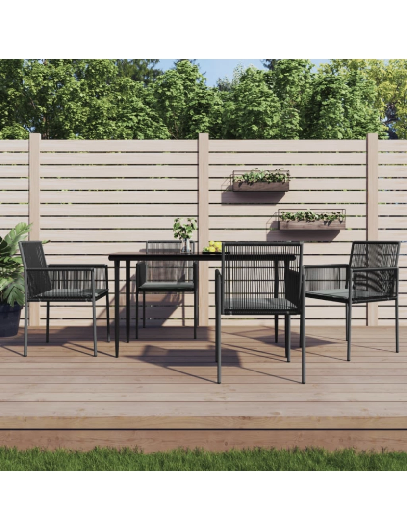 imagem de vidaXL Cadeiras jardim c/ almofadões 4pcs 54x60,5x83,5cm vime PE preto2