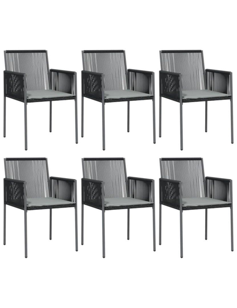 imagem de vidaXL Cadeiras jardim c/ almofadões 6pcs 54x60,5x83,5cm vime PE preto1