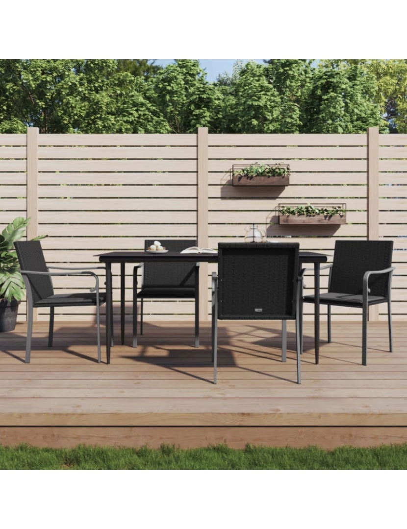 imagem de vidaXL Cadeiras jardim c/ almofadões 4pcs 56x59x84 cm vime PE preto2