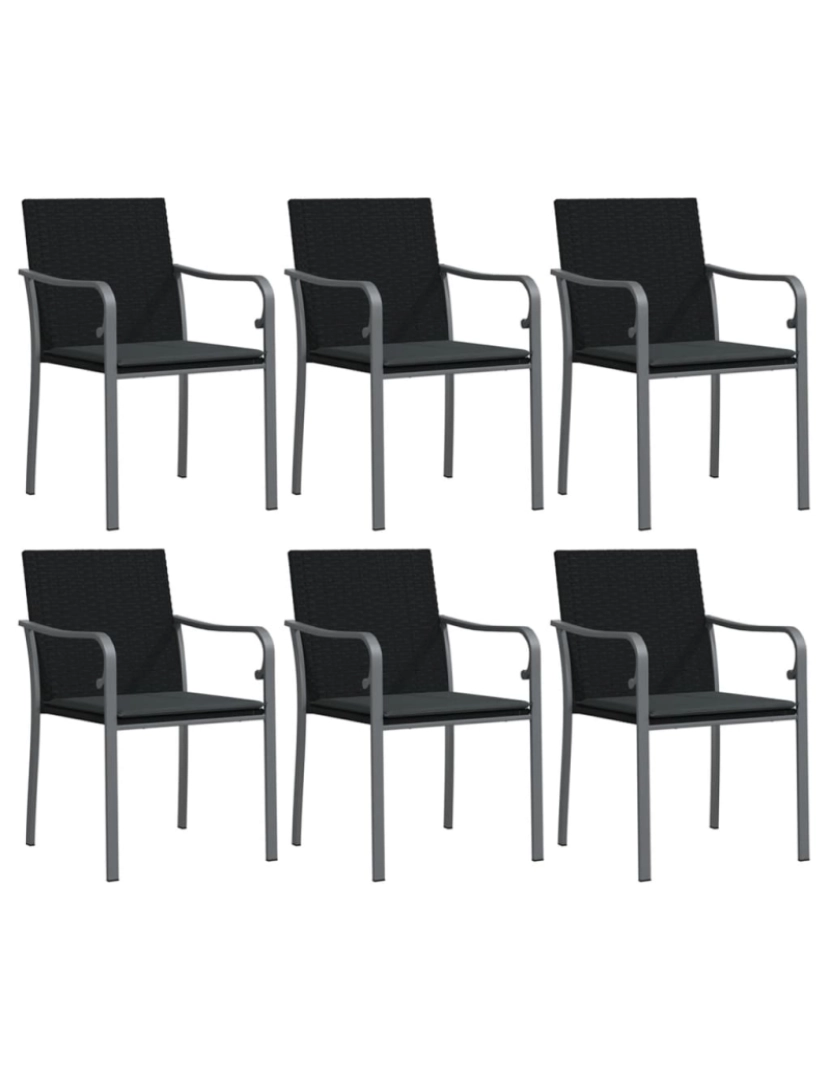 imagem de vidaXL Cadeiras jardim c/ almofadões 6pcs 56x59x84 cm vime PE preto1