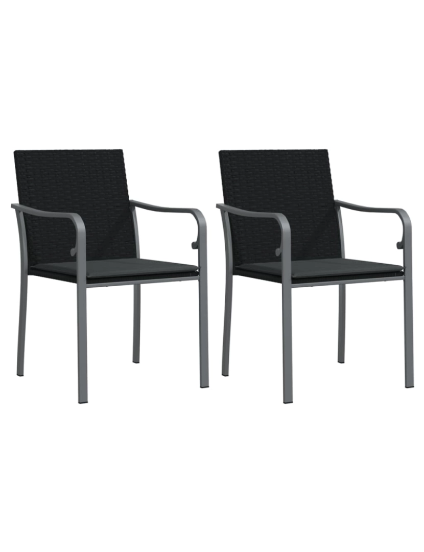 imagem de vidaXL Cadeiras jardim c/ almofadões 2 pcs 56x59x84 cm vime PE preto1