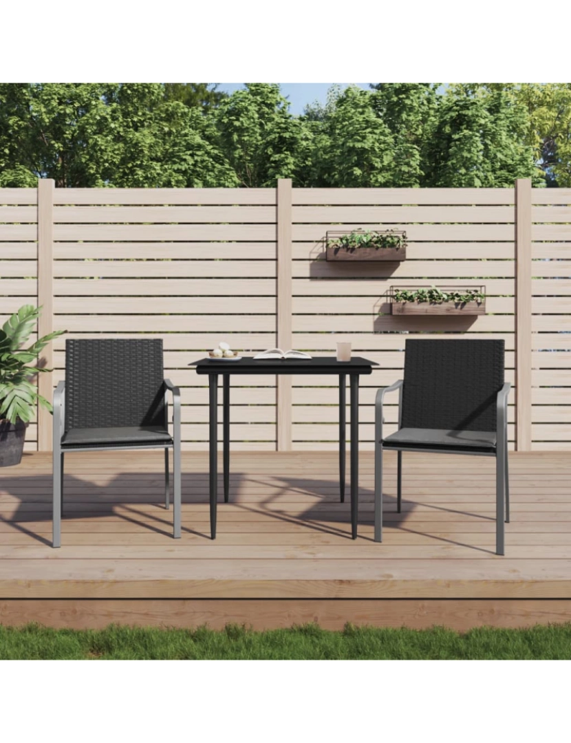 imagem de vidaXL Cadeiras jardim c/ almofadões 2 pcs 56x59x84 cm vime PE preto2