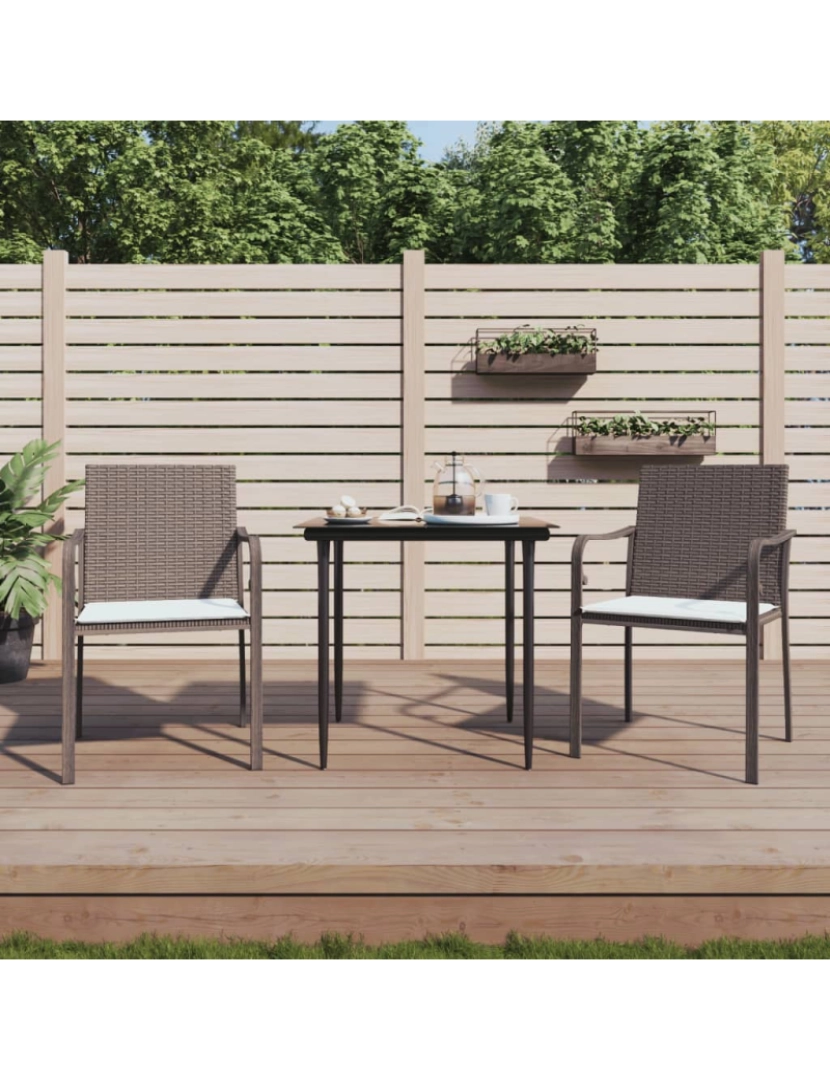 imagem de vidaXL Cadeiras jardim c/ almofadões 2pcs 56x59x84 cm vime PE castanho2