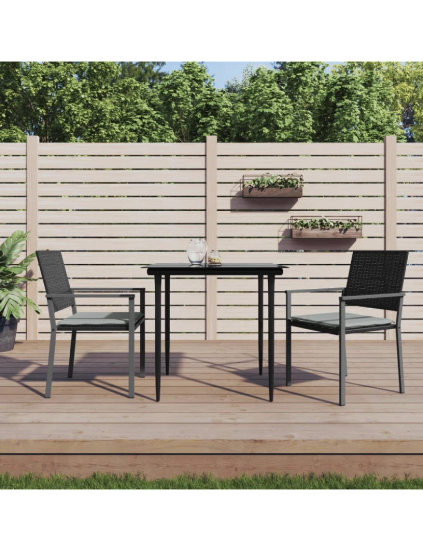 imagem de vidaXL Cadeiras jardim c/ almofadões 2 pcs 54x62,5x89 cm vime PE preto2