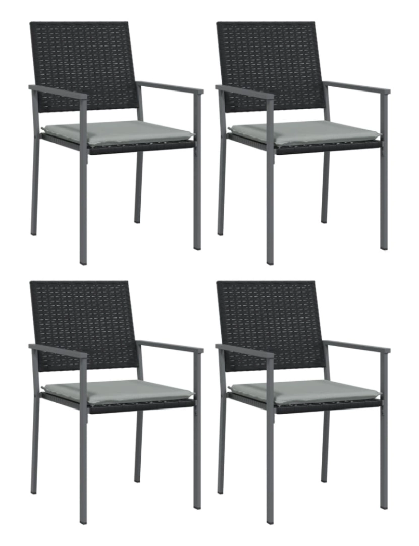 imagem de vidaXL Cadeiras jardim c/ almofadões 4 pcs 54x62,5x89 cm vime PE preto1