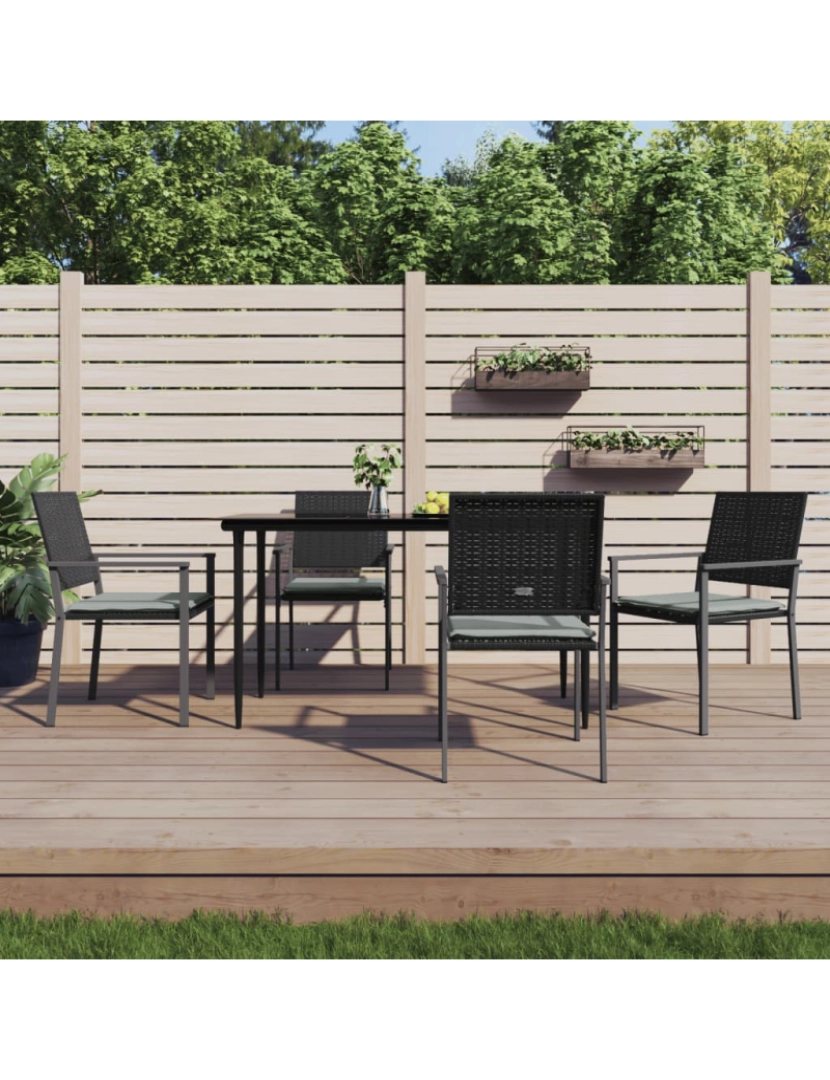 imagem de vidaXL Cadeiras jardim c/ almofadões 4 pcs 54x62,5x89 cm vime PE preto2