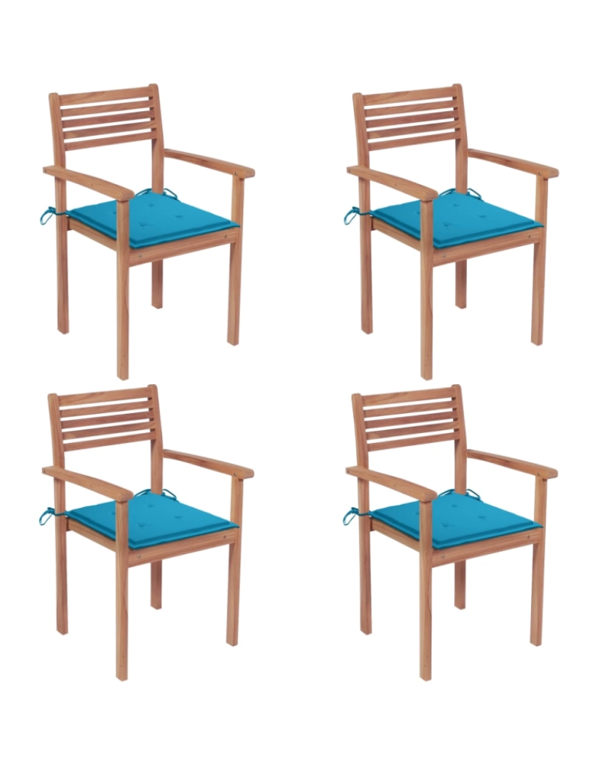 imagem de vidaXL Cadeiras de jardim c/ almofadões azul 4 pcs teca maciça1