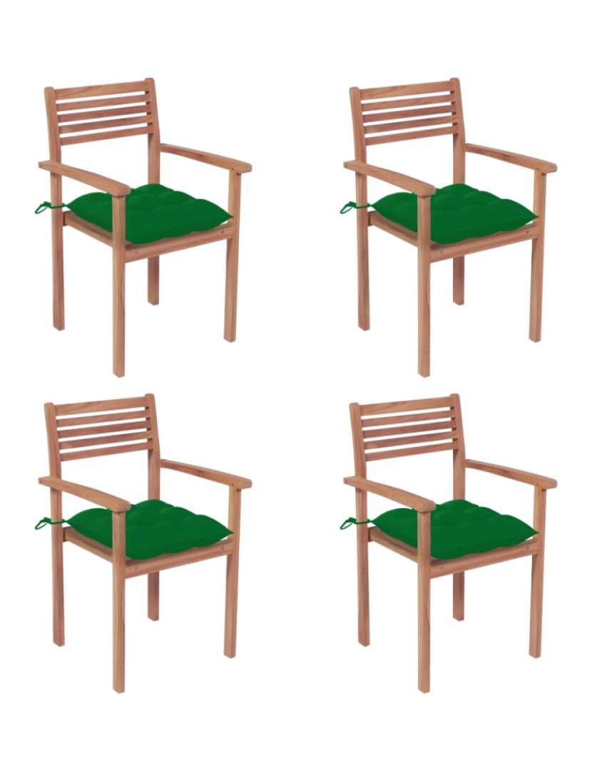 imagem de vidaXL Cadeiras de jardim c/ almofadões verdes 4 pcs teca maciça1