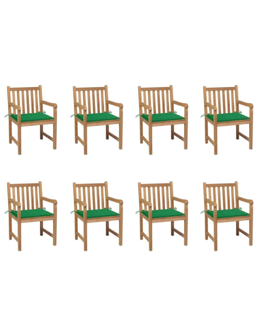 Vidaxl - vidaXL Cadeiras de jardim c/ almofadões verde 8 pcs teca maciça