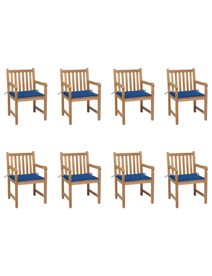 imagem de vidaXL Cadeiras de jardim c/ almofadões azul real 8 pcs teca maciça1