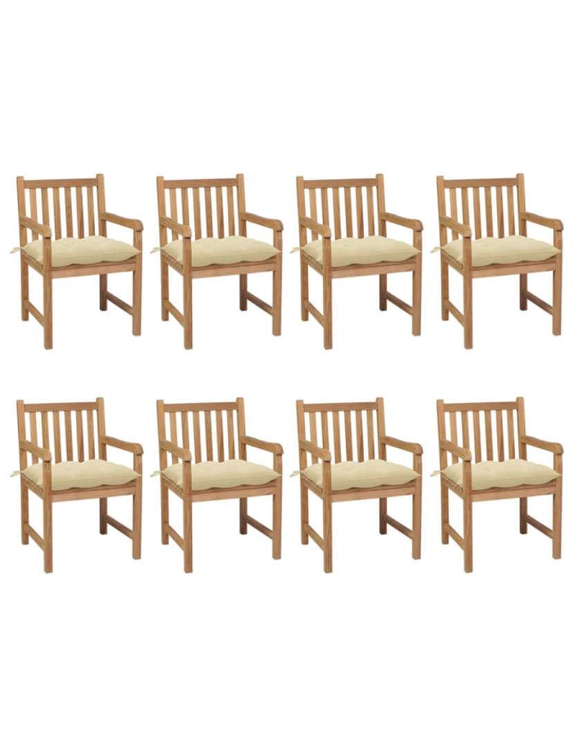 imagem de vidaXL Cadeiras de jardim c/ almofadões branco nata 8 pcs teca maciça2