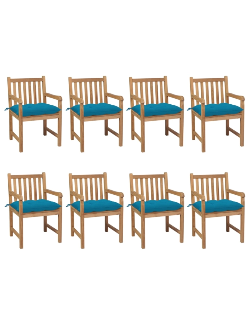 Vidaxl - vidaXL Cadeiras de jardim c/ almofadões azul-claro 8 pcs teca maciça