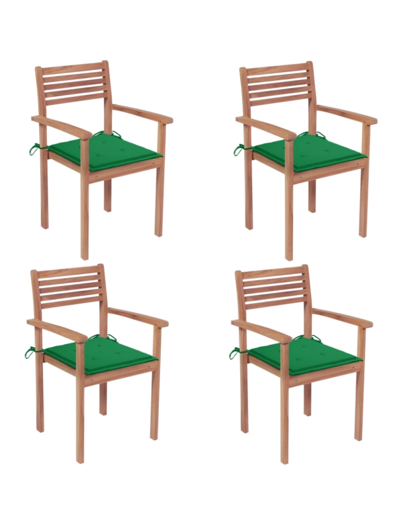 imagem de vidaXL Cadeiras de jardim c/ almofadões verdes 4 pcs teca maciça1