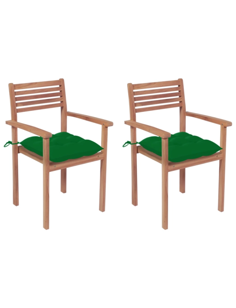 Vidaxl - vidaXL Cadeiras de jardim c/ almofadões verdes 2 pcs teca maciça