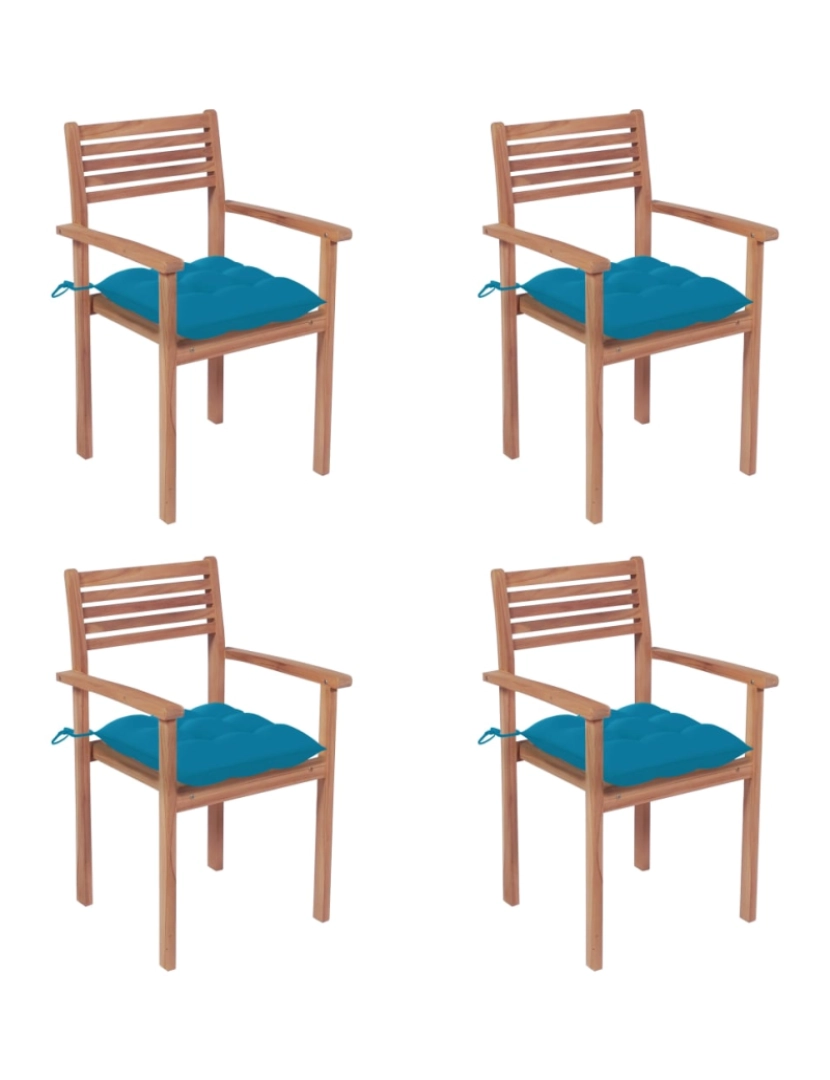 imagem de vidaXL Cadeiras de jardim c/ almofadões azul-claro 4 pcs teca maciça1