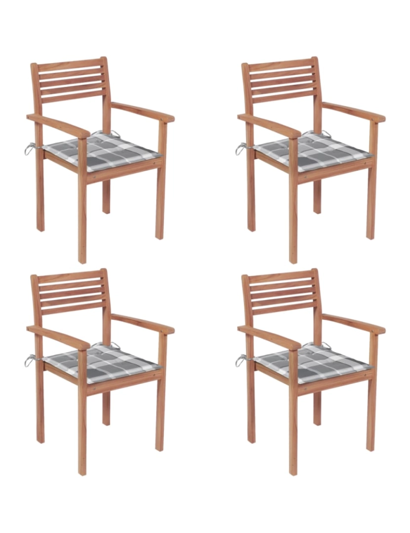 Vidaxl - vidaXL Cadeiras jardim c/ almofadões xadrez cinzento 4 pcs teca maciça