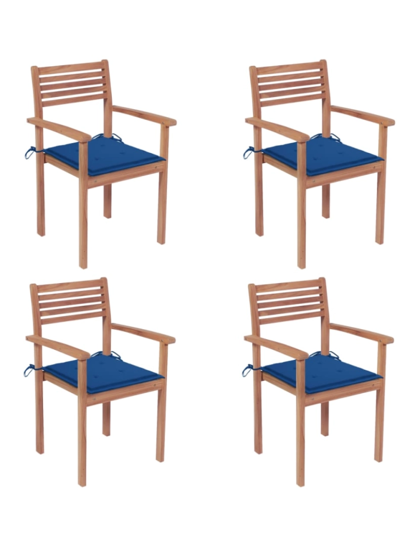 imagem de vidaXL Cadeiras de jardim c/ almofadões azul real 4 pcs teca maciça1