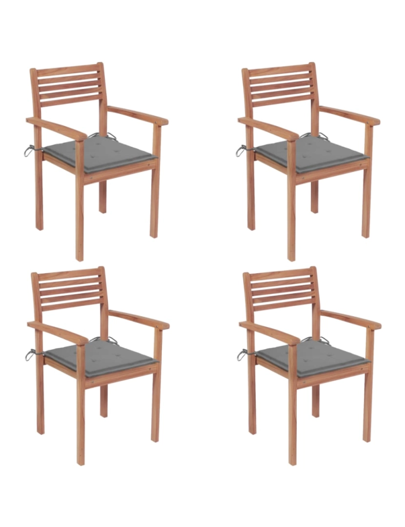 imagem de vidaXL Cadeiras de jardim c/ almofadões cinzentos 4 pcs teca maciça1