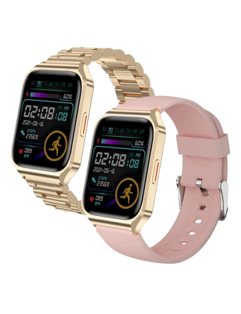 OEM - Smartwatch TW3 2 Braceletes   Rosa Dourado