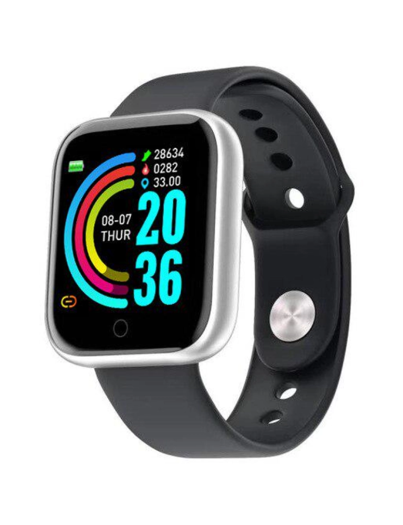 OEM - Smartwatch Trend 1.3", Frequência Cardíaca + Pedómetro + Distância (GPS) + Calorias + Monitor de Sono, Notificações de Chamadas SMS, Notificações Bluetooth, Relógio + Alarme, compatível com iOS e Android   Prateado (Pulseira Preta)