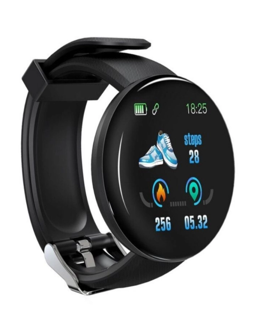 OEM - Smartwatch D18, 1.3 Polegadas Redondo, Frequência Cardíaca + Pressão Arterial + Oxigénio, Pedómetro + Distância Percorrida + Calorias + Monitor de Sono, Notificações de Chamadas SMS Redes Sociais, Relógio + Alarme, compatível com iOS e Android   Azul