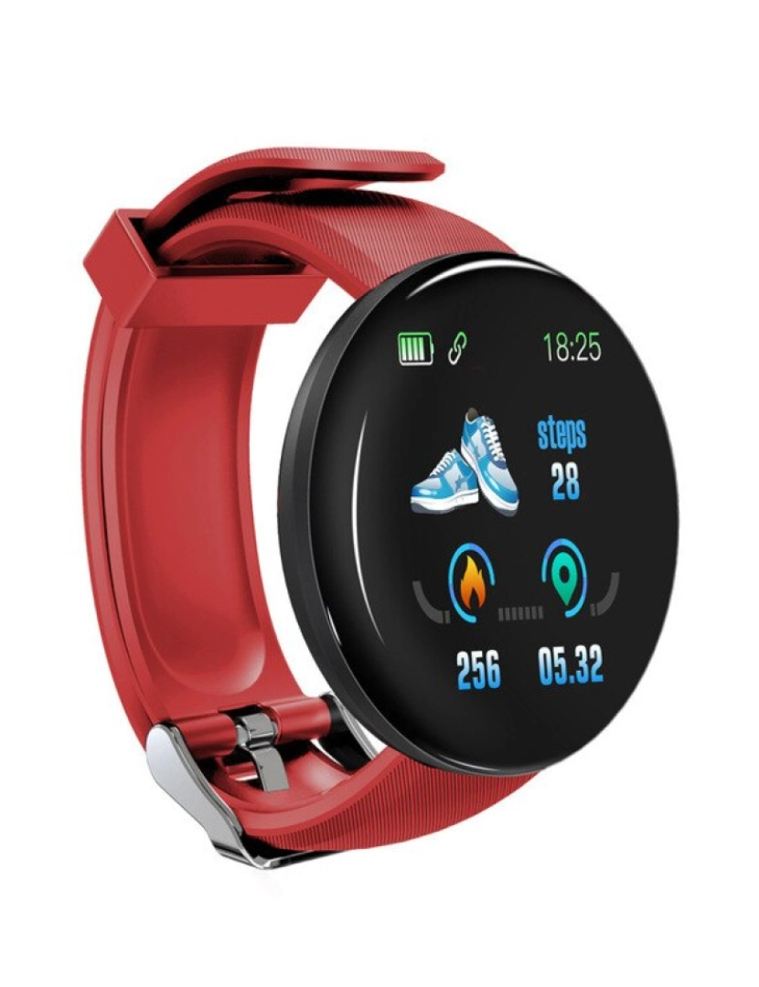 OEM - Smartwatch D18, 1.3 Polegadas Redondo, Frequência Cardíaca + Pressão Arterial + Oxigénio, Pedómetro + Distância Percorrida + Calorias + Monitor de Sono, Notificações de Chamadas SMS Redes Sociais, Relógio + Alarme, compatível com iOS e Android   Vermelho