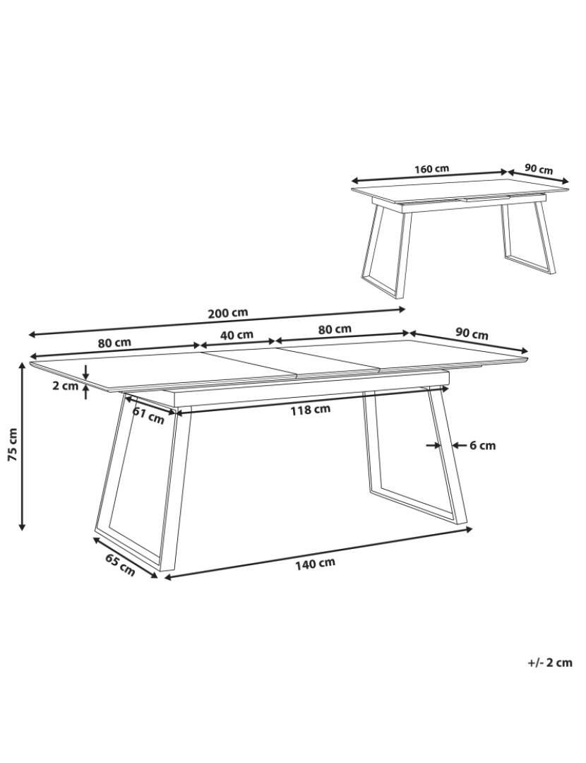 imagem de Mesa de jantar extensível branca e castanha clara 160/200 x 90 cm KALUNA2