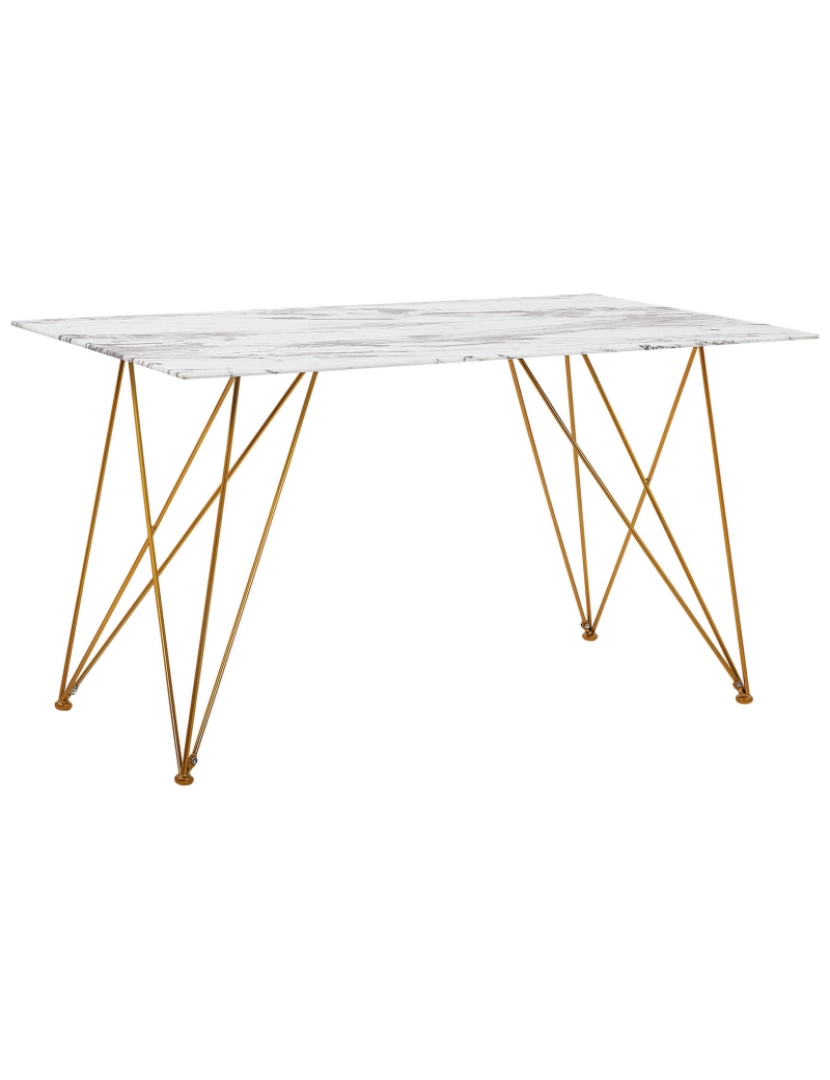 imagem de Mesa de jantar com efeito de mármore branco e dourado 140 x 80 cm KENTON2