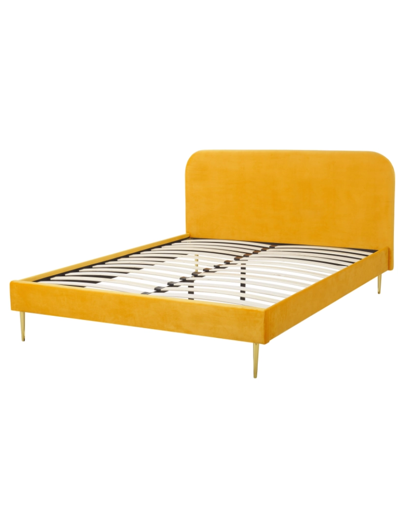 imagem de Cama de casal em veludo amarelo 160 x 200 cm FLAYAT6