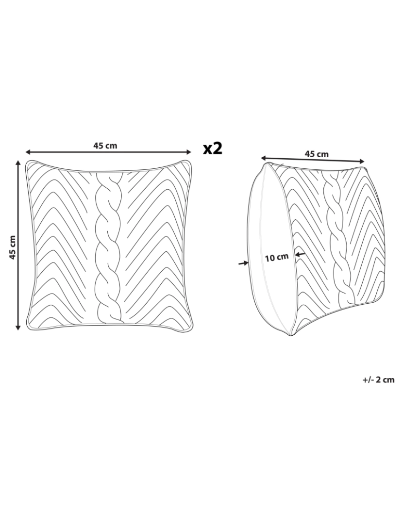 imagem de Conjunto de 2 almofadas Em relevo Algodão Cinzento KONNI 45 x 45 cm3