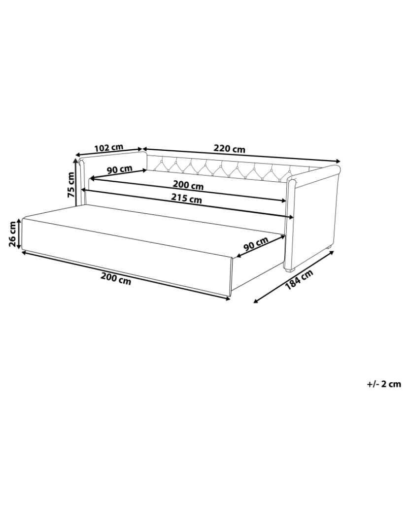 imagem de Cama dupla em tecido cinzento claro 90 x 200 cm LIBOURNE2