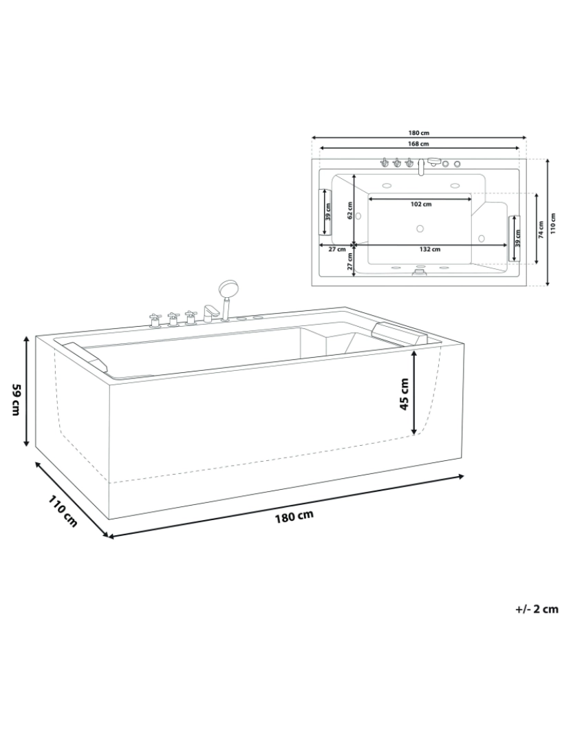 imagem de Banheira autónoma de hidromassagem em acrílico branco 180 x 110 cm SAONA3