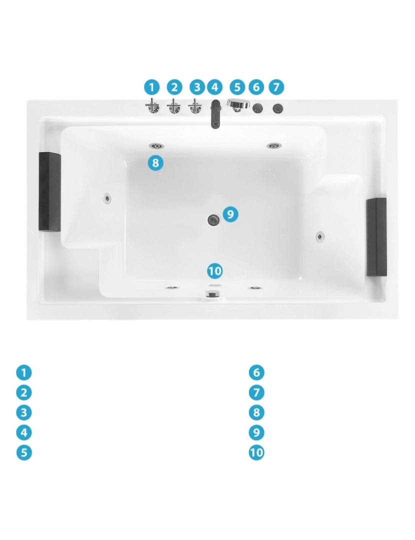 imagem de Banheira autónoma de hidromassagem em acrílico branco 180 x 110 cm SAONA8