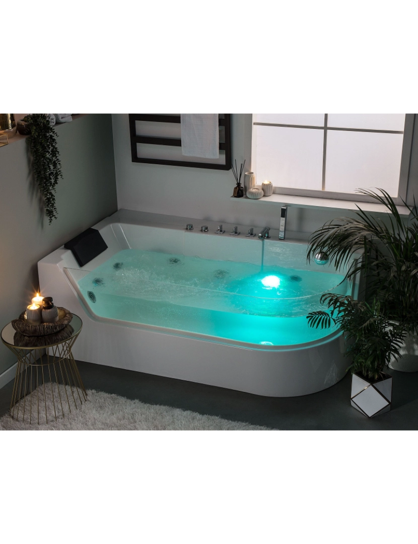 imagem de Banheira de hidromassagem de canto em acrílico branco com LED 170 x 80 cm ACUARIO1