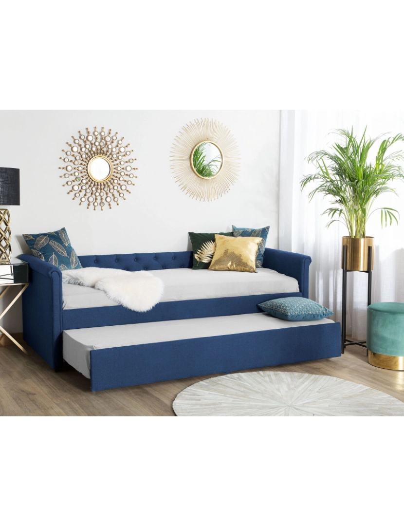 Beliani - Cama dupla em tecido azul marinho 80 x 200 cm LIBOURNE