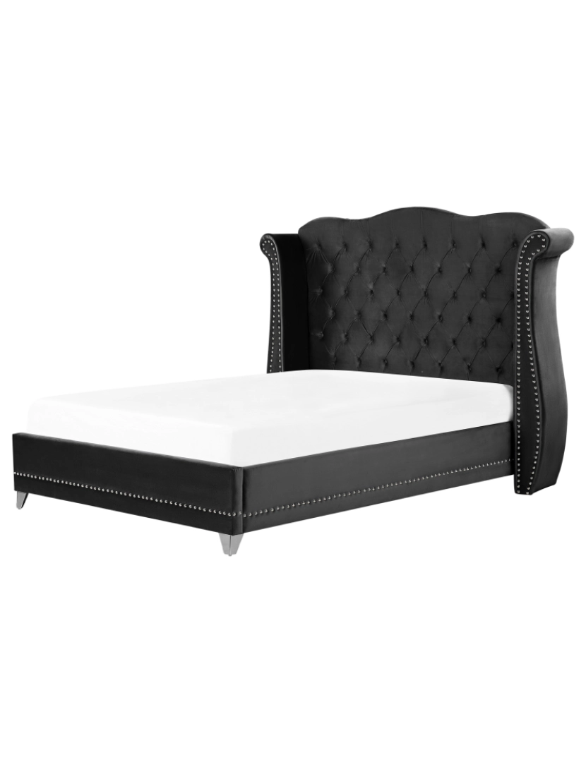 imagem de Cama de casal em veludo preto 160 x 200 cm AYETTE2