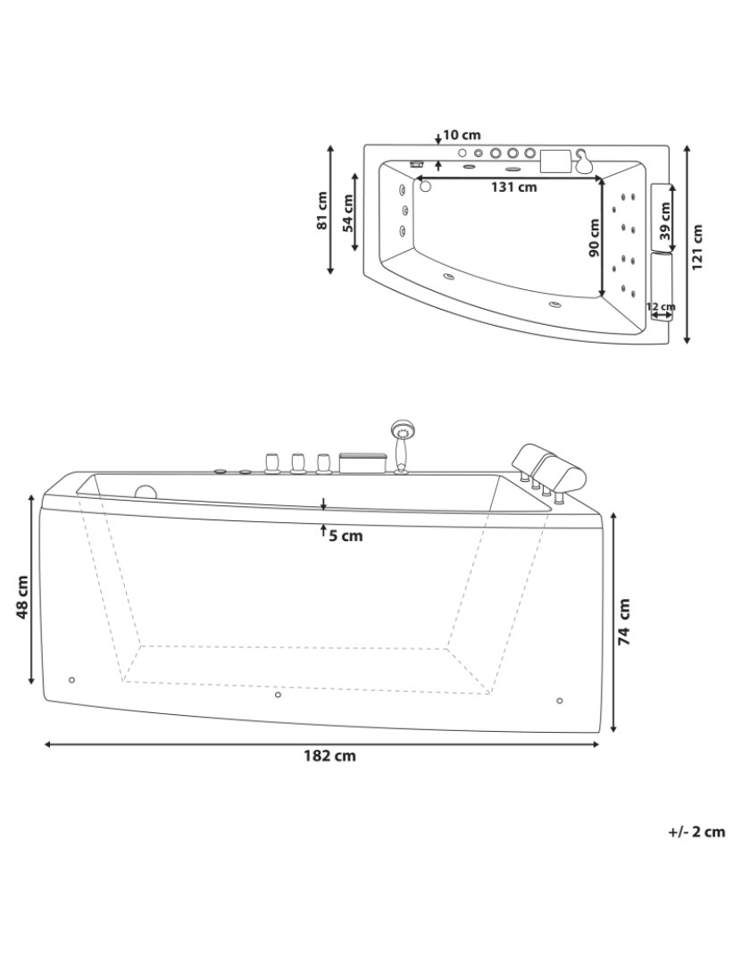 imagem de Banheira de hidromassagem de canto versão à direita em acrílico branco 182 x 122 cm SERRANA3