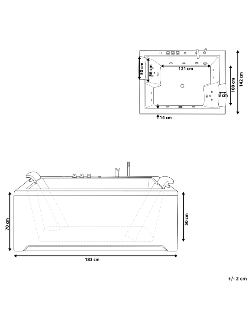 imagem de Banheira de hidromassagem em acrílico branco com LED 183 x 142 cm SALAMANCA3